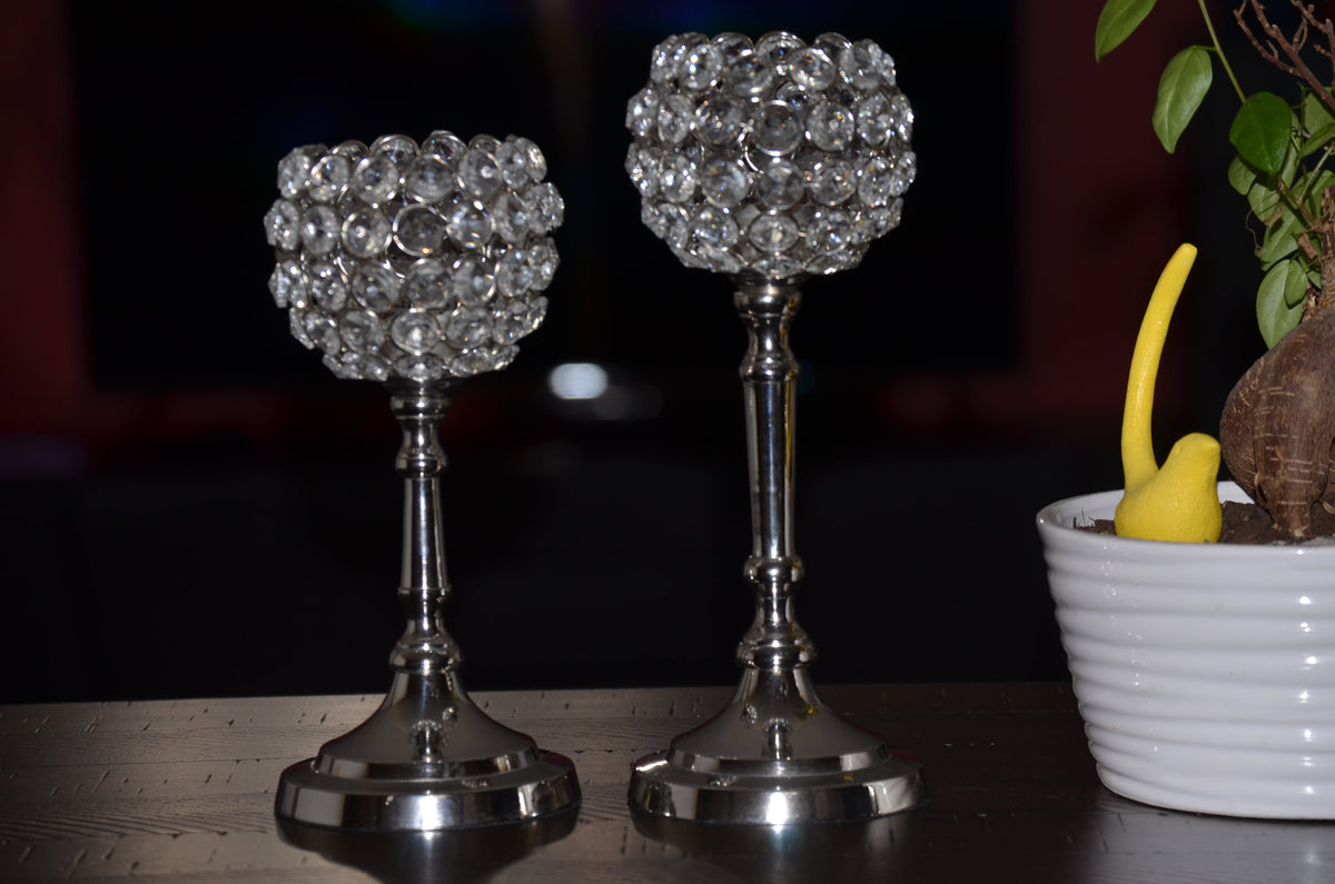 Round Crystal Candle Holders — Set of Two