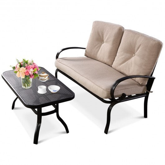 Beige Patio Loveseat & Coffee Table Set