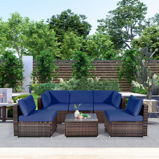 Six-Piece Wicker Patio Set — Navy