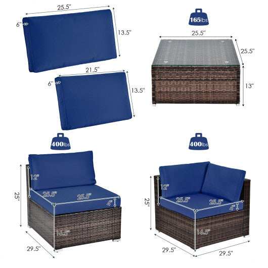 Six-Piece Wicker Patio Set — Navy