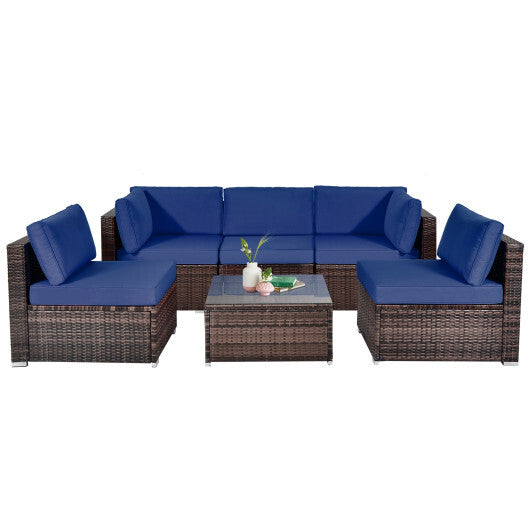 Six-Piece Wicker Patio Set — Navy