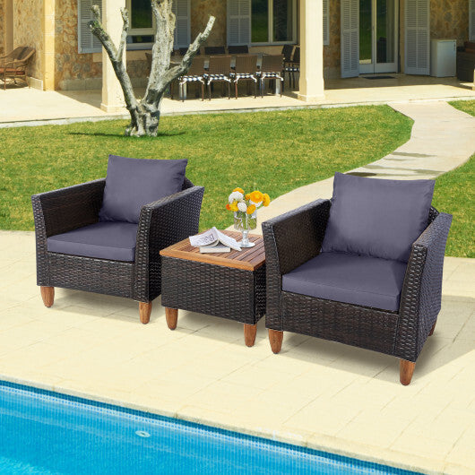 Three-Piece Wicker Patio Set — Gray