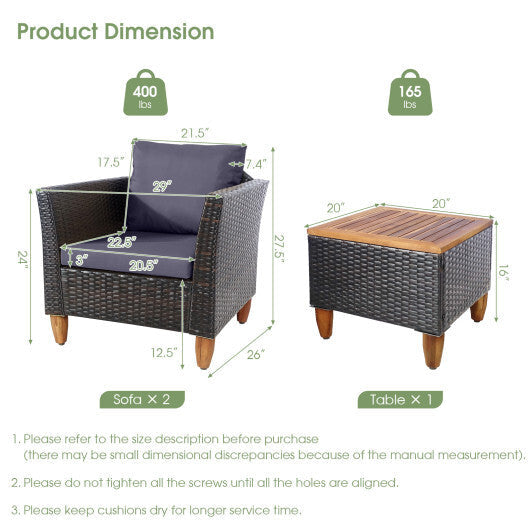 Three-Piece Wicker Patio Set — Gray