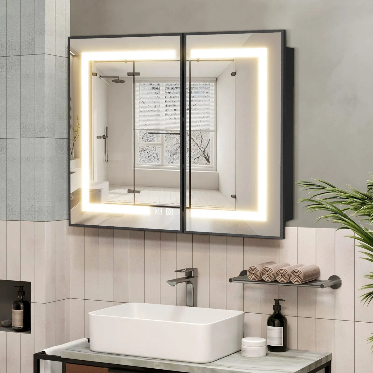 Framed LED Medicine Cabinet — Black / 36"x 30"