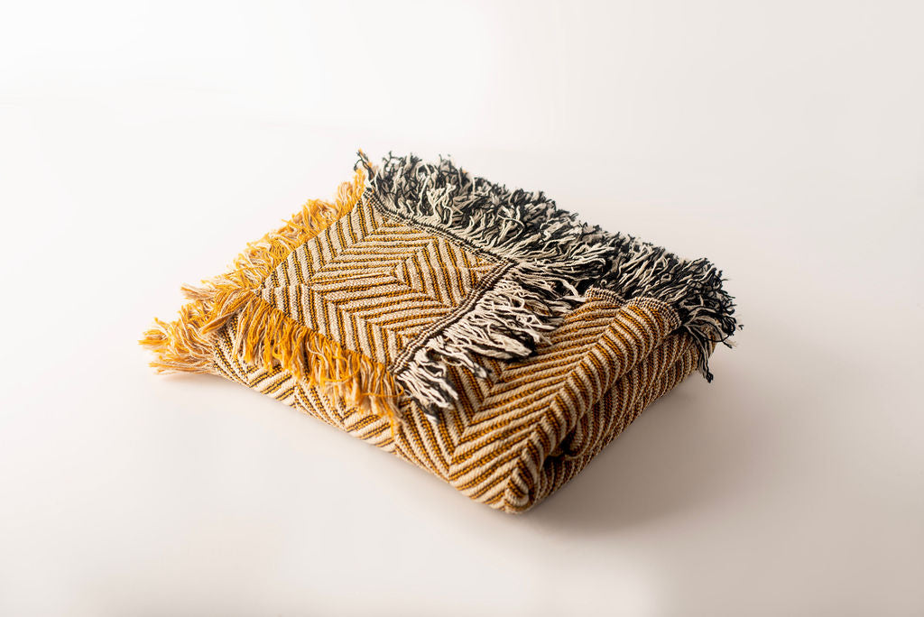 Henry Herringbone Cotton Throw — Goldenrod