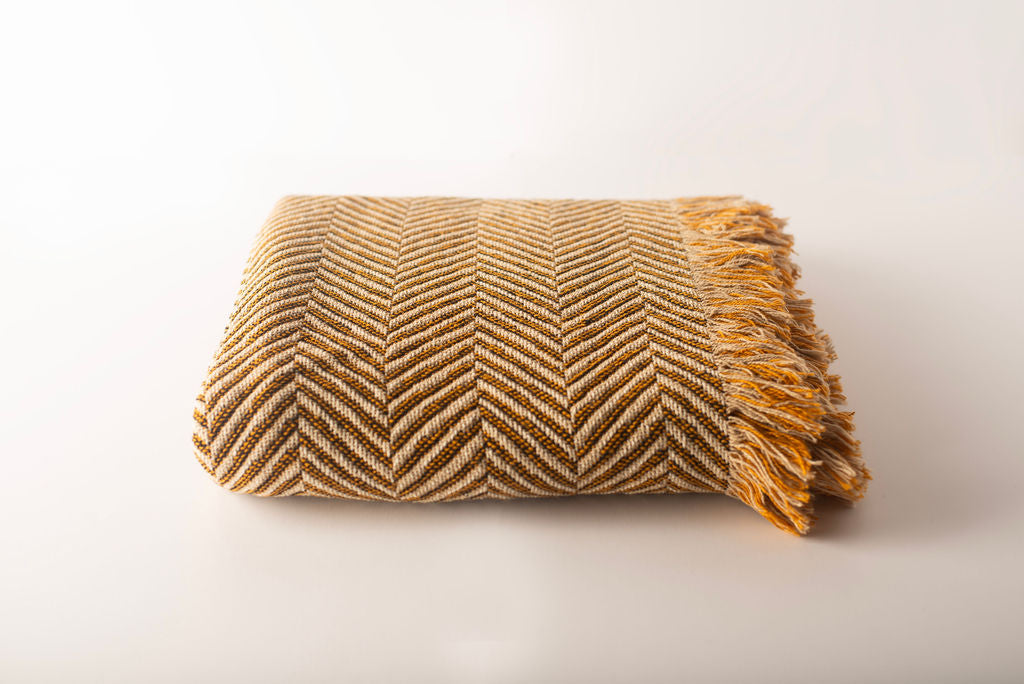 Henry Herringbone Cotton Throw — Goldenrod