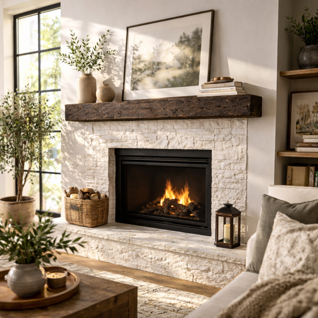 Rough-Hewn Poplar Mantel Shelf