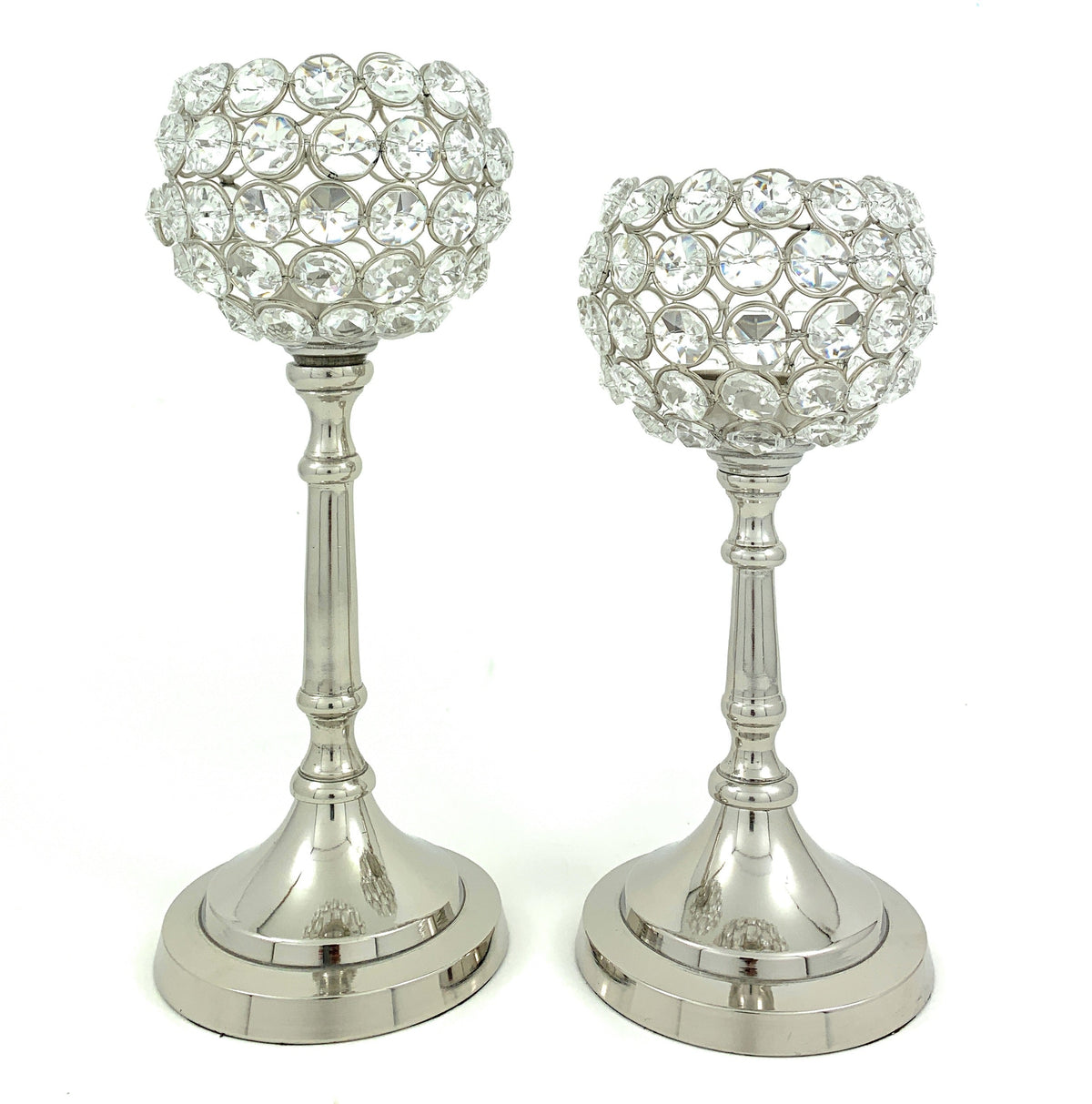 Round Crystal Candle Holders — Set of Two