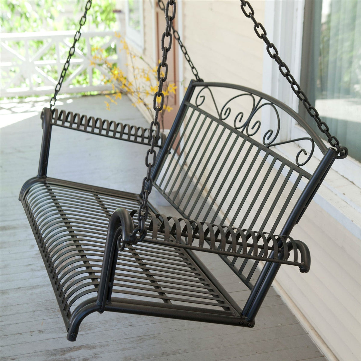 Black Wrought-Iron Porch Swing