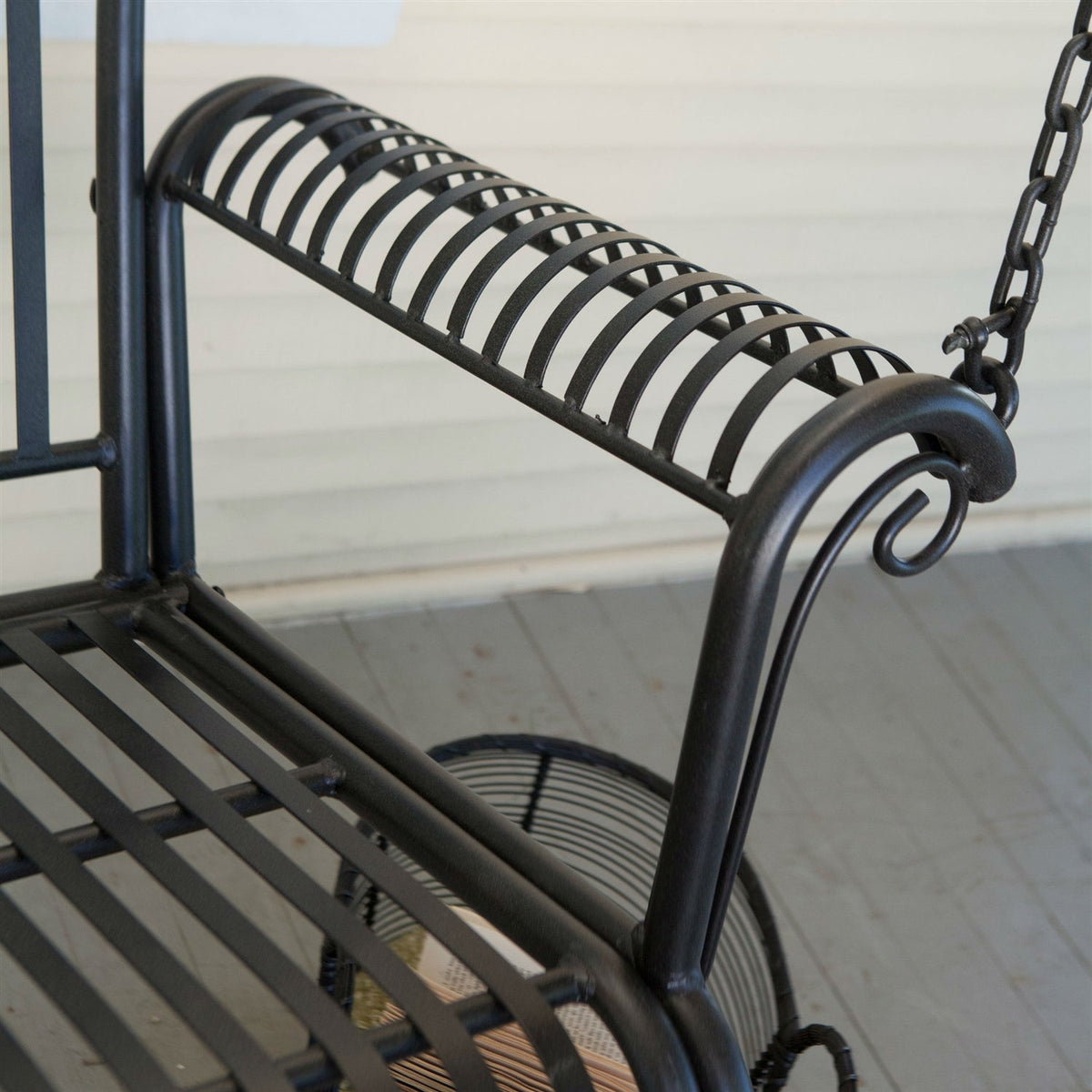 Black Wrought-Iron Porch Swing