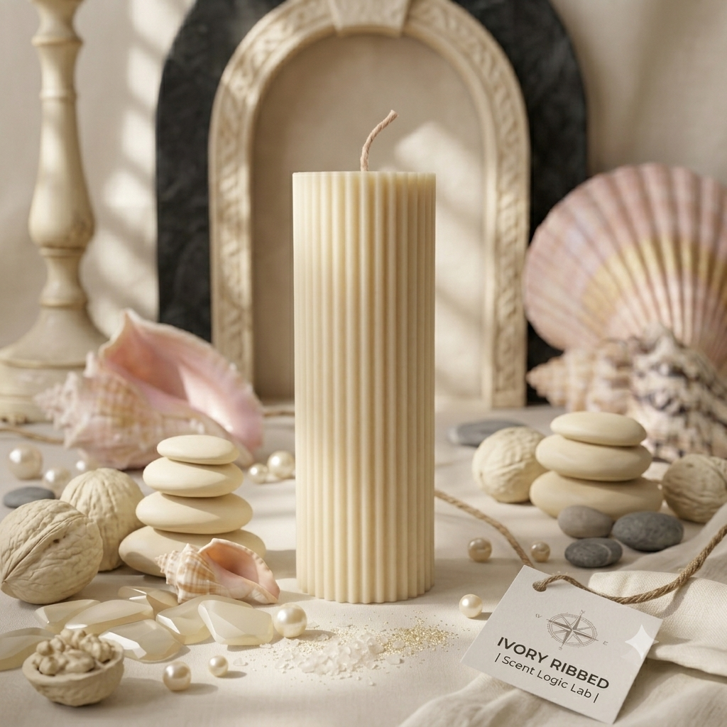Ribbed Soy Wax Candle — Ivory / Black Ice
