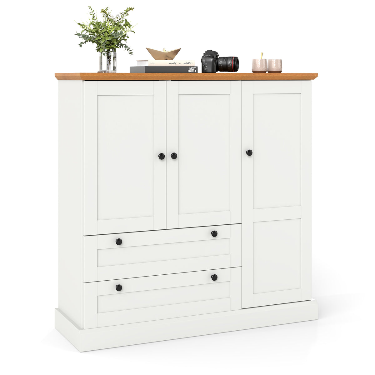 White Kitchen Storage Cabinet — Three Doors