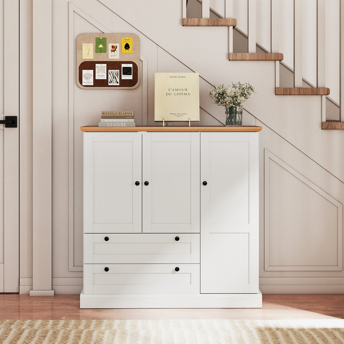 White Kitchen Storage Cabinet — Three Doors