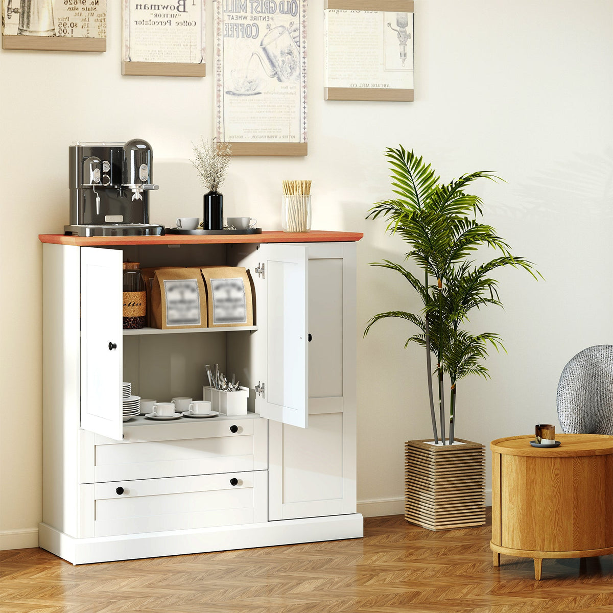 White Kitchen Storage Cabinet — Three Doors
