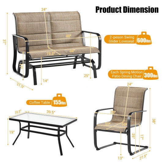 Four-Piece Patio Glider Seating Set — Brown