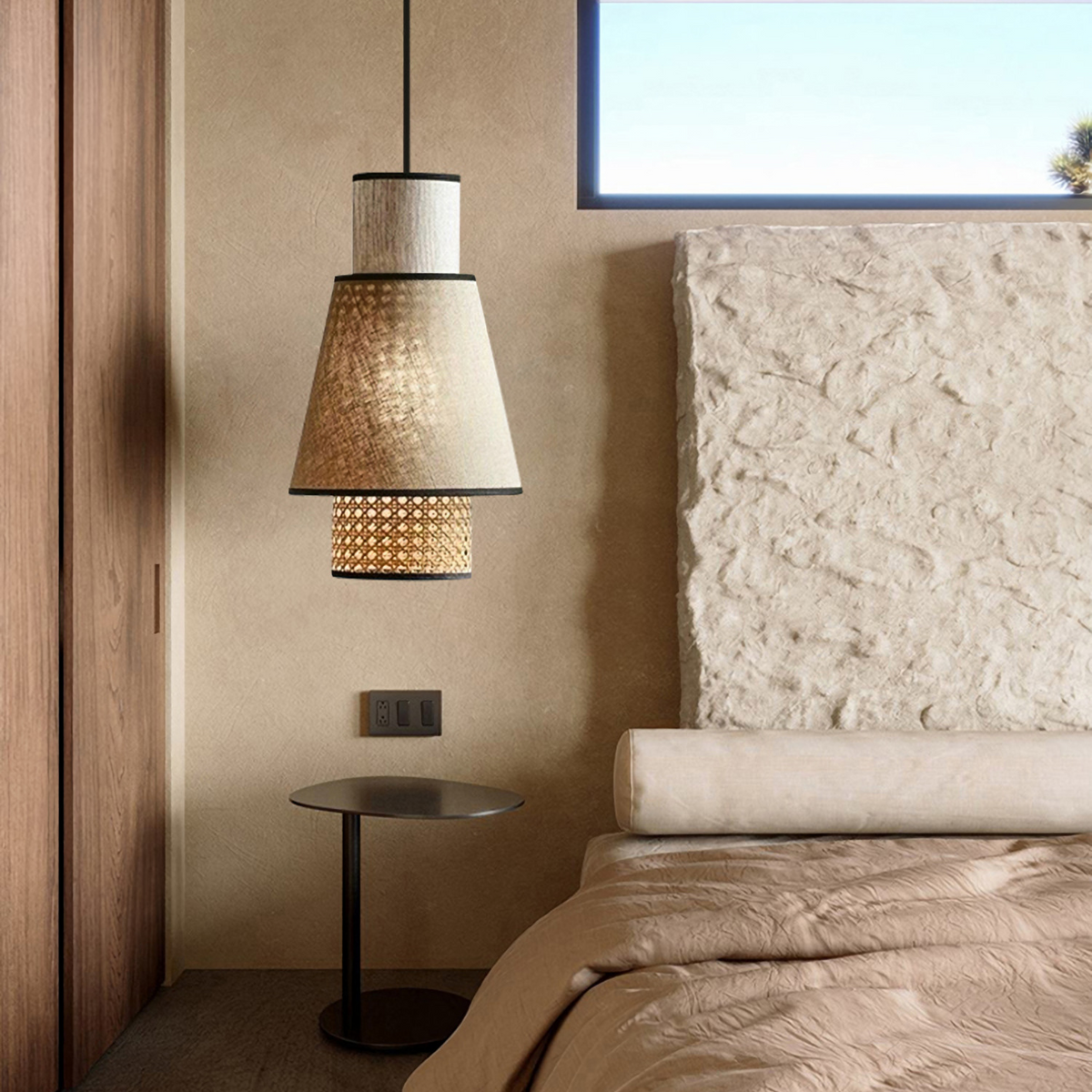 Tiered Rattan & Linen Pendant