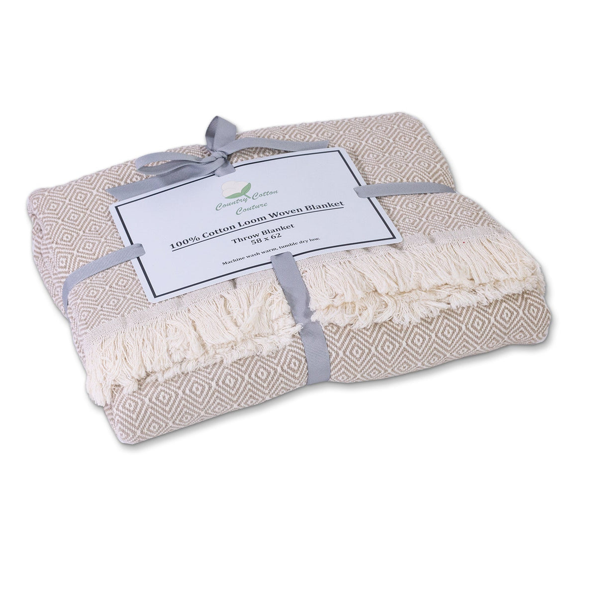 Patterned Cotton Throw — 58 × 62 — 100% Cotton Patterned Throw Blankets - 58" x 62" - "Natural Diamond"