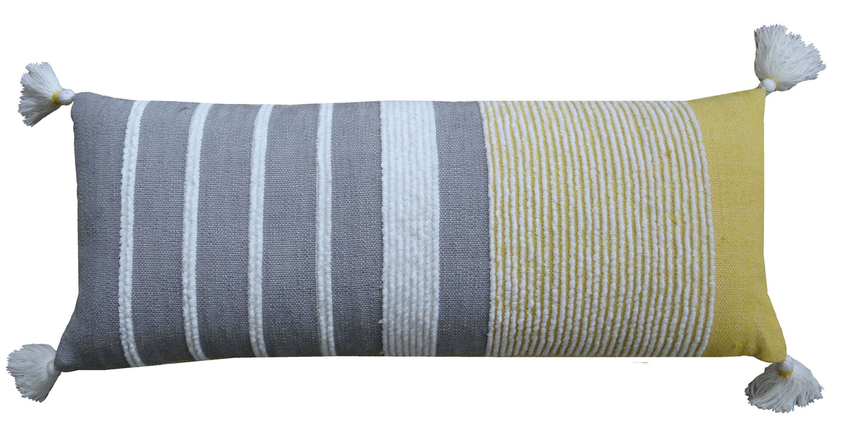 Long Striped Lumbar Cushion — Gray & Ochre