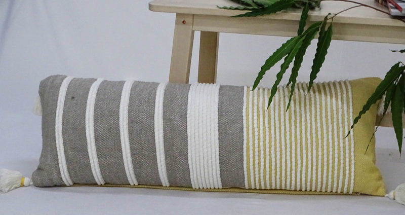 Long Striped Lumbar Cushion — Gray & Ochre