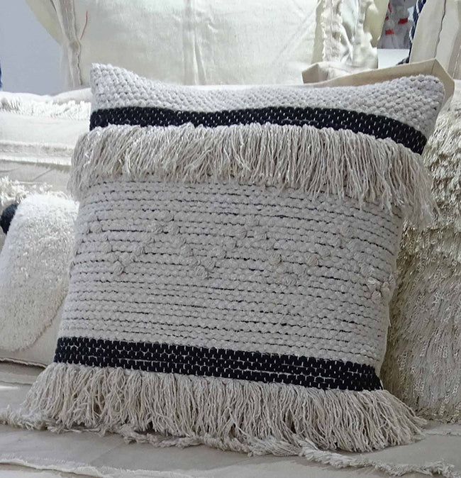 Black & Beige Striped Cushion — 20 Inch