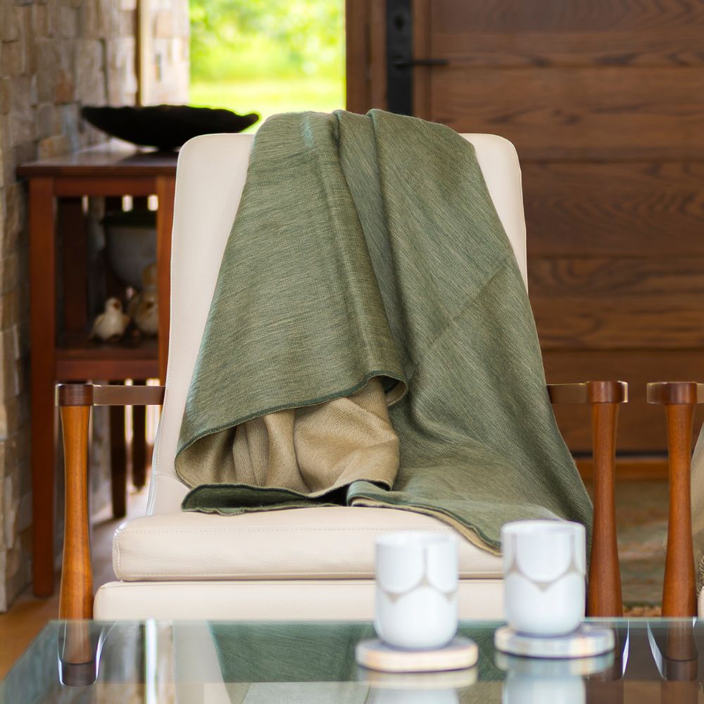 Kani Reversible Alpaca Throw — Khaki & Olive