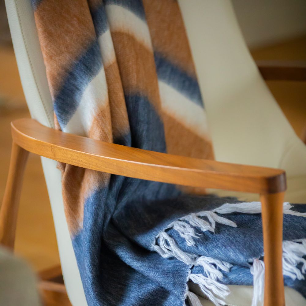 Kallpa Alpaca Throw — Copper & Navy