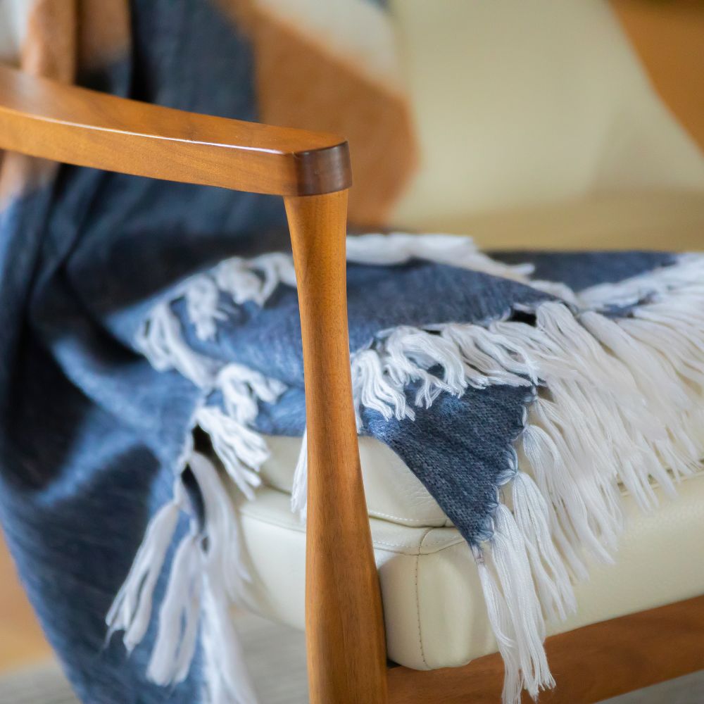 Kallpa Alpaca Throw — Copper & Navy
