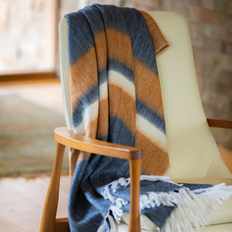 Kallpa Alpaca Throw — Copper & Navy