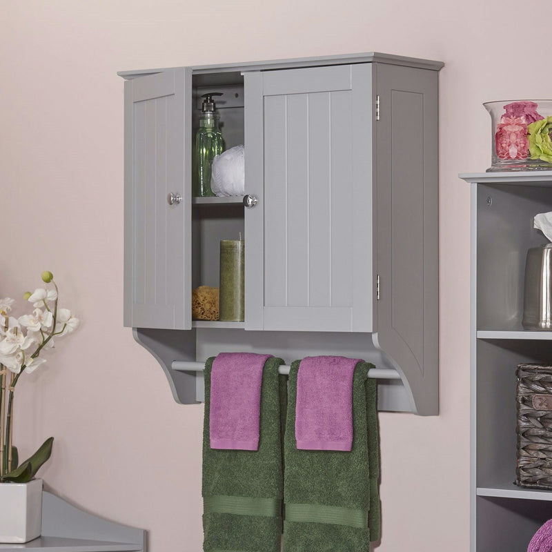 Gray Beadboard Bathroom Wall Cabinet