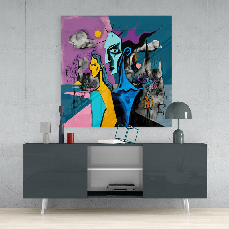 Yellow Woman Cubist Glass Wall Art