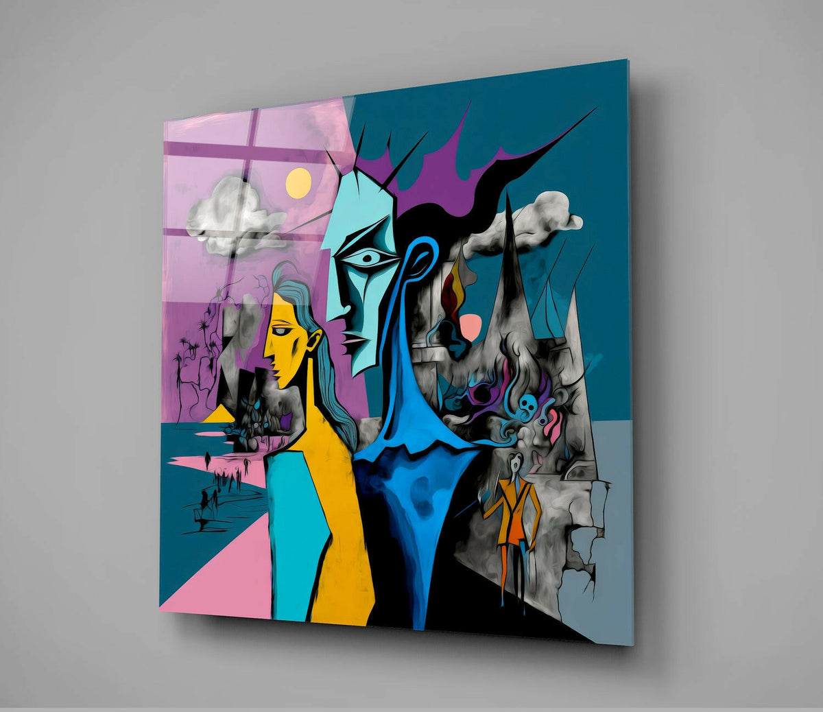 Yellow Woman Cubist Glass Wall Art