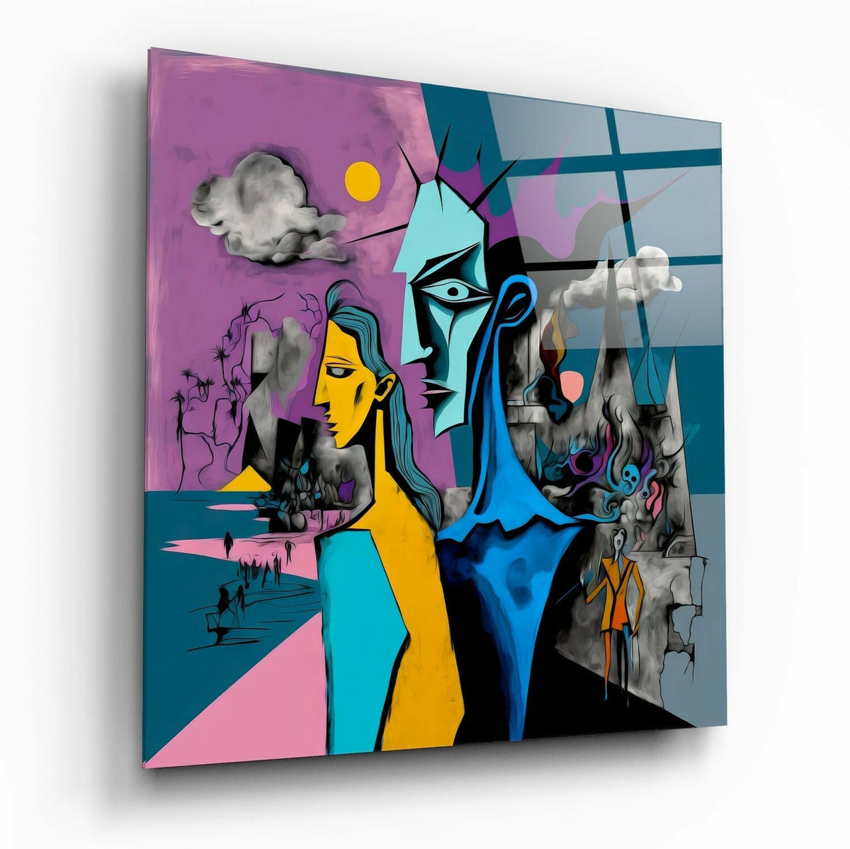 Yellow Woman Cubist Glass Wall Art
