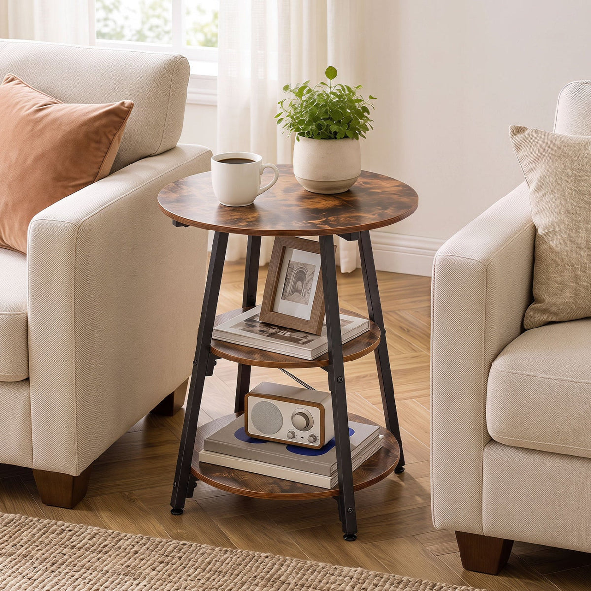 Three-Tier Industrial Side Table