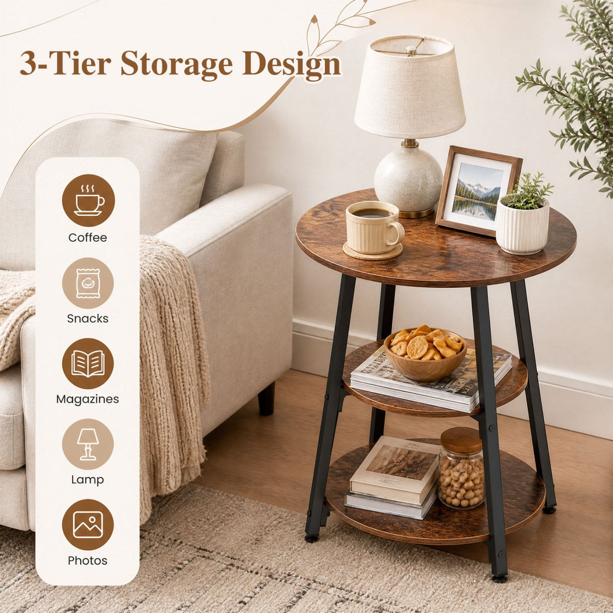 Three-Tier Industrial Side Table