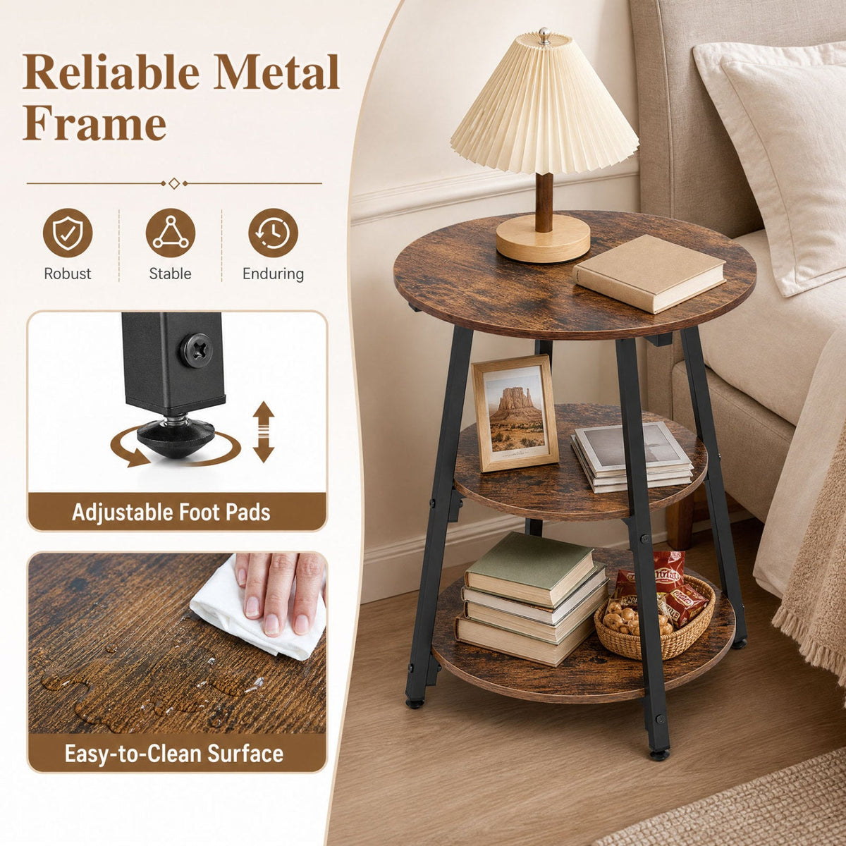 Three-Tier Industrial Side Table