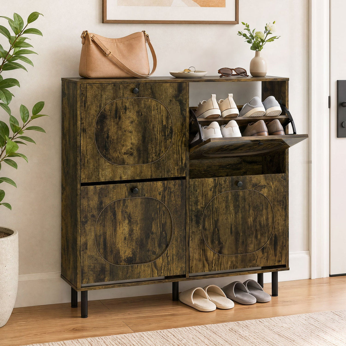Four-Drawer Shoe Cabinet — Rustic Brown