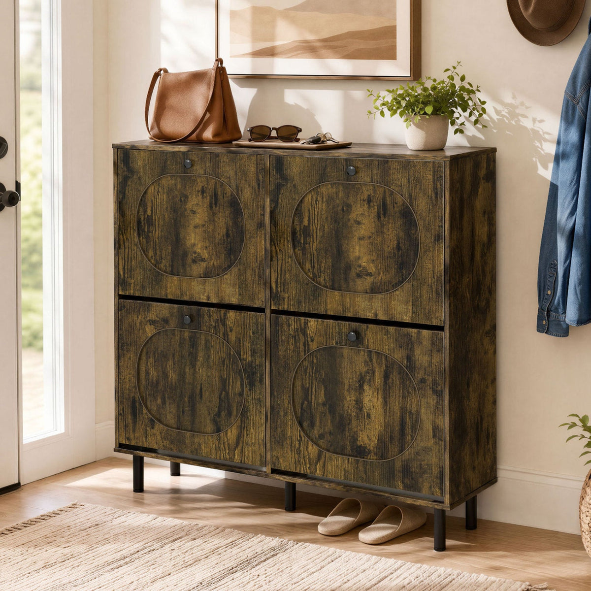 Four-Drawer Shoe Cabinet — Rustic Brown