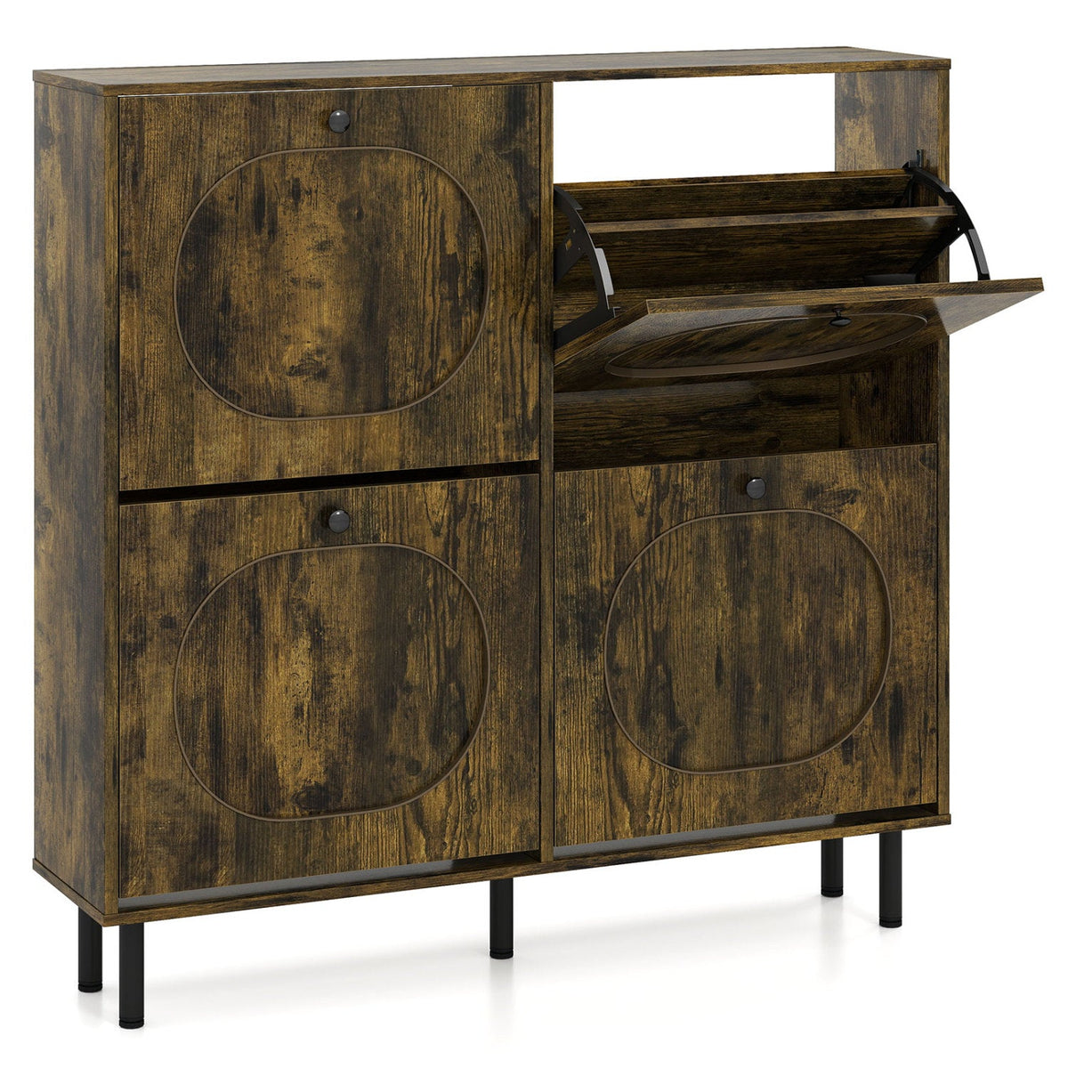 Four-Drawer Shoe Cabinet — Rustic Brown