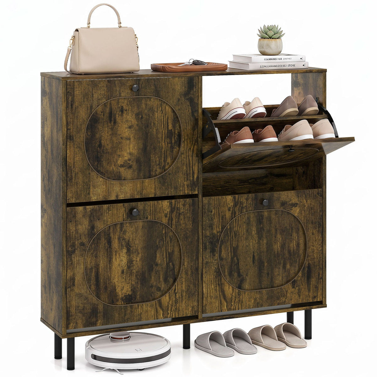 Four-Drawer Shoe Cabinet — Rustic Brown