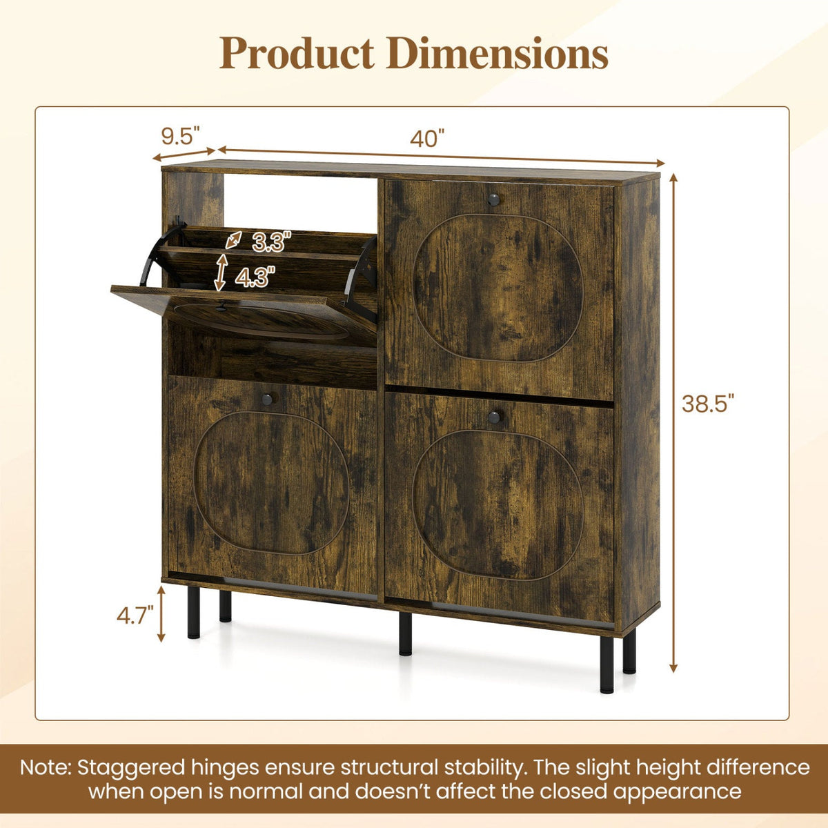 Four-Drawer Shoe Cabinet — Rustic Brown