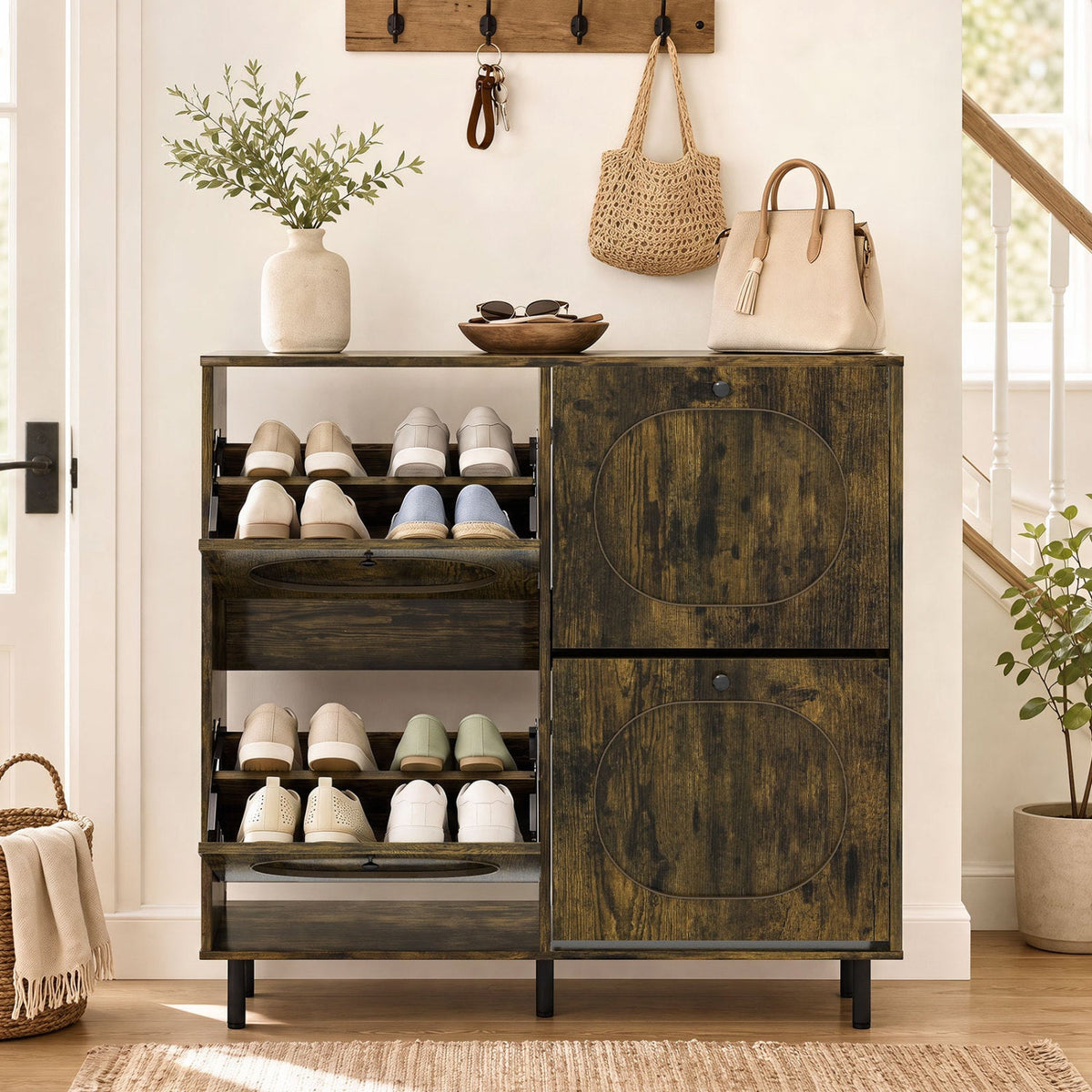 Four-Drawer Shoe Cabinet — Rustic Brown