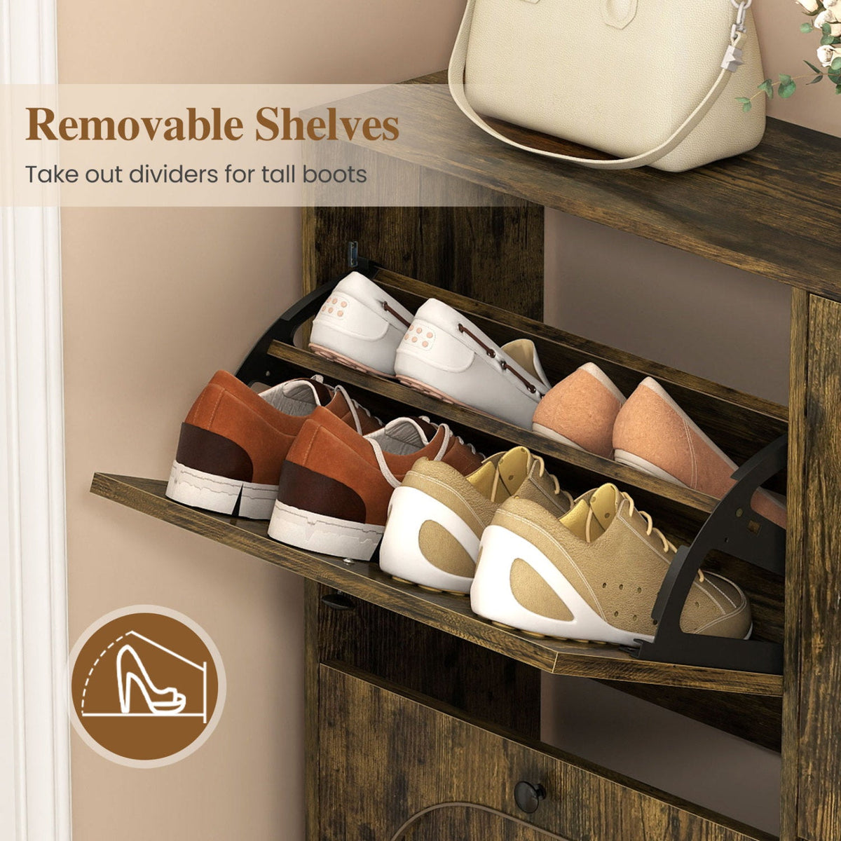 Four-Drawer Shoe Cabinet — Rustic Brown