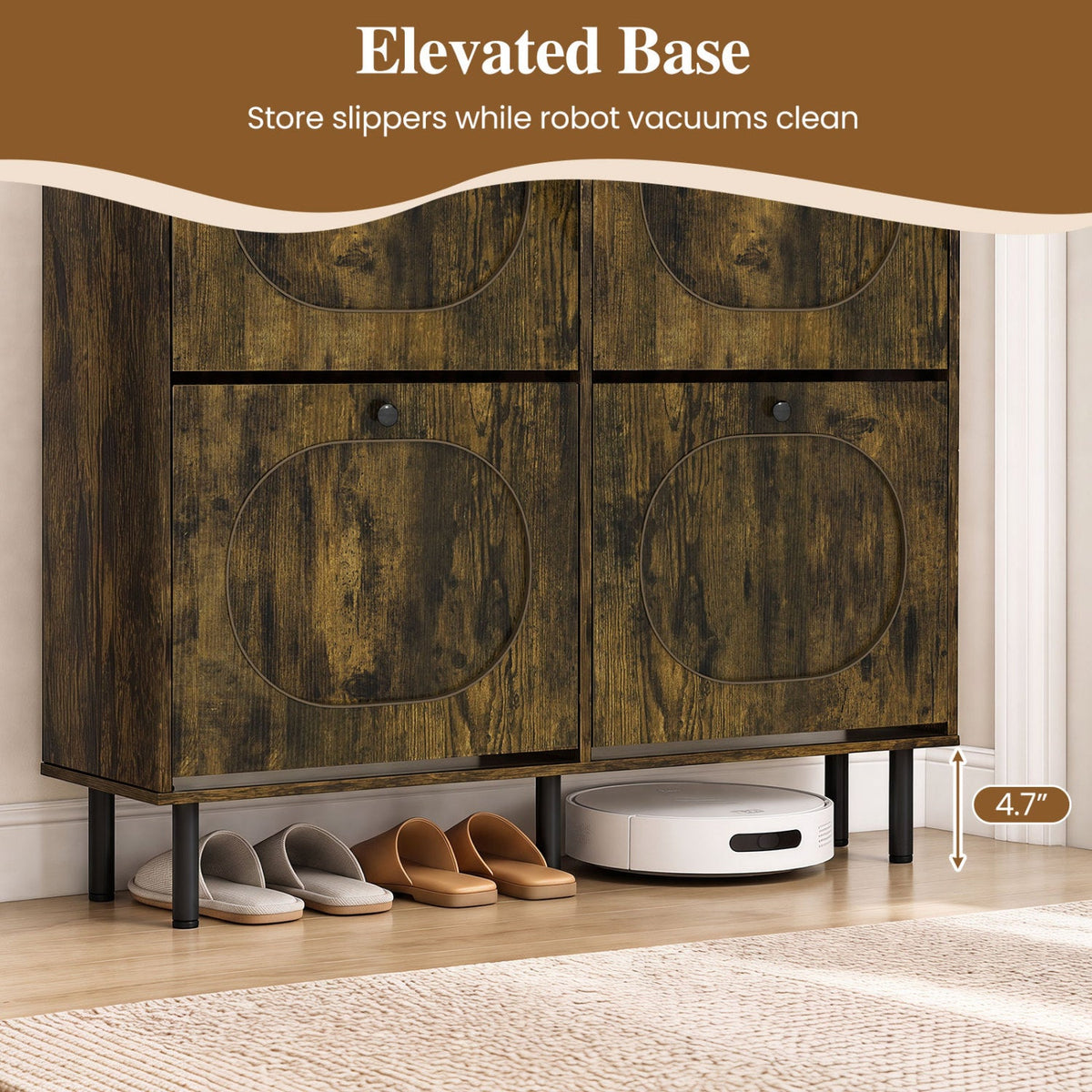 Four-Drawer Shoe Cabinet — Rustic Brown