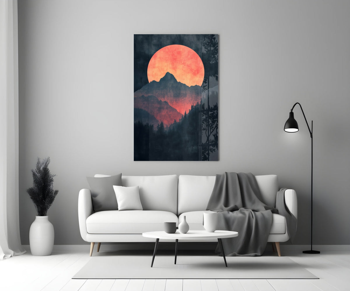 Red Moon Rising Glass Wall Art
