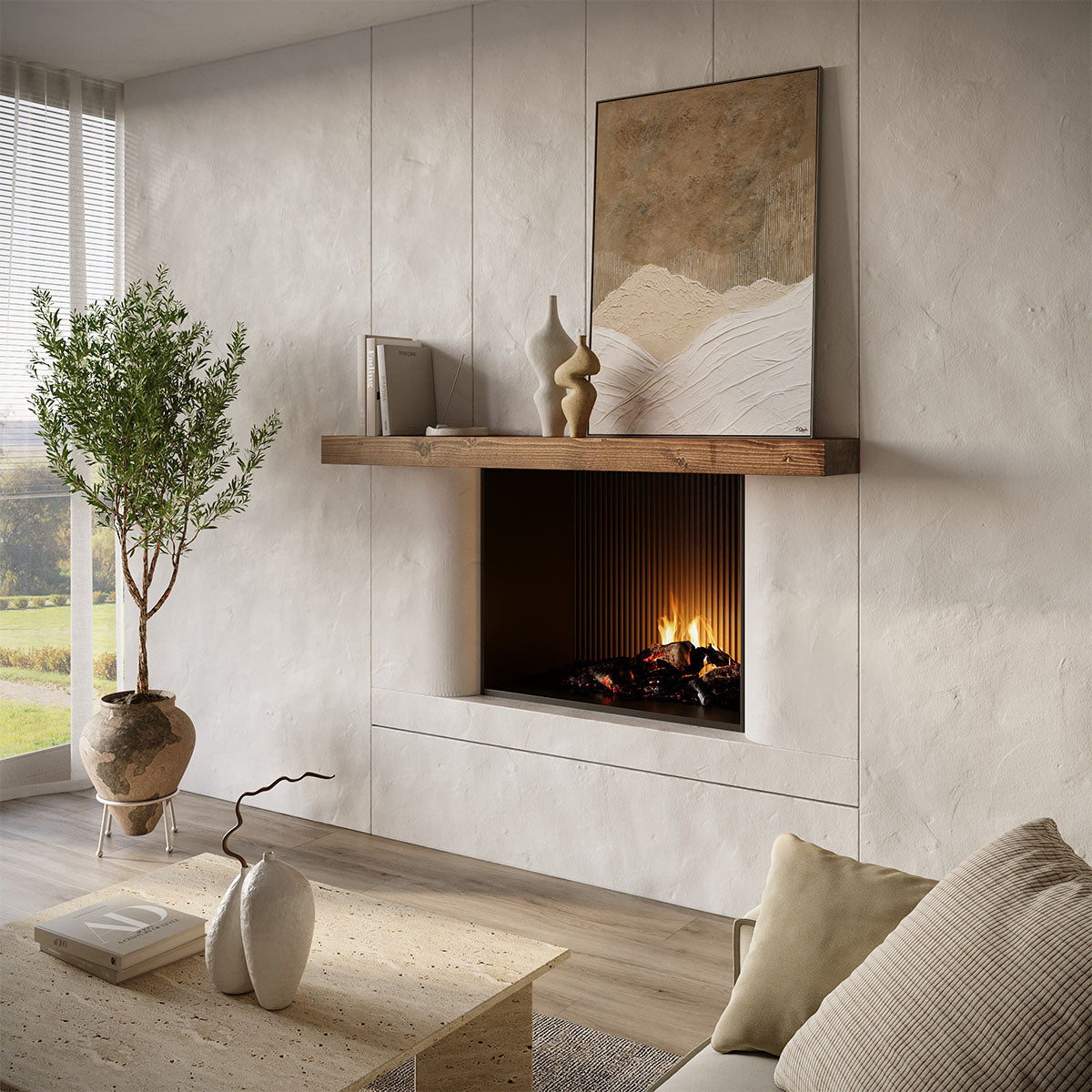 Textured Solid Wood Mantel Shelf