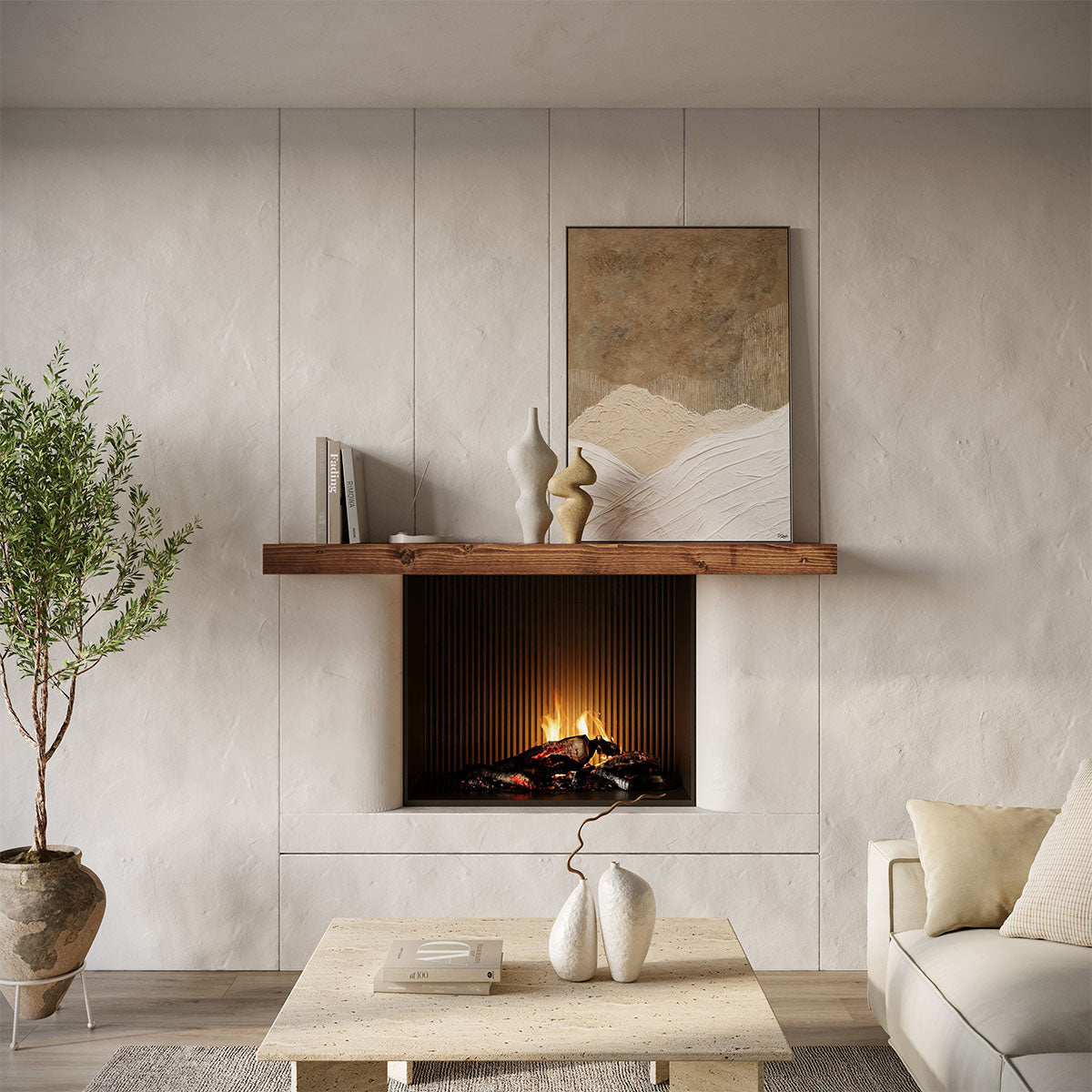 Textured Solid Wood Mantel Shelf