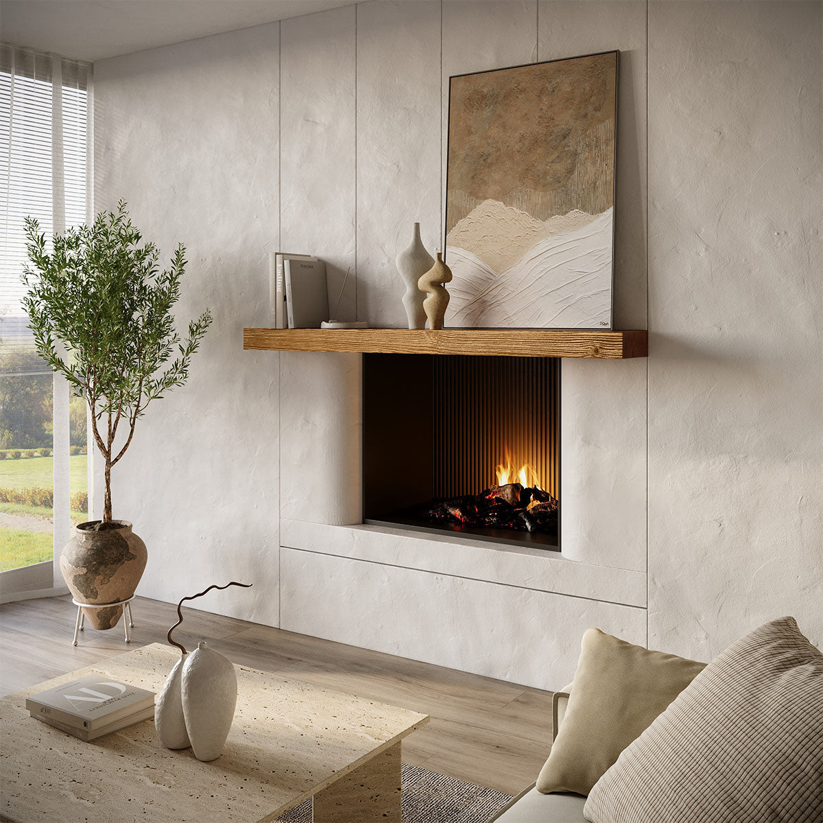 Textured Solid Wood Mantel Shelf