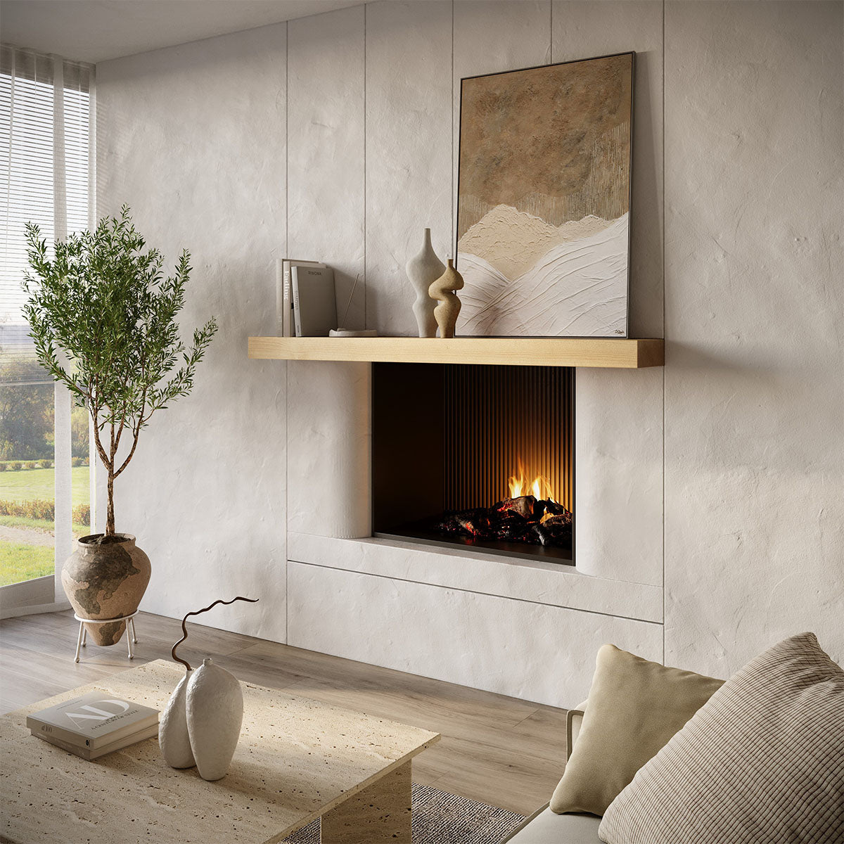 Textured Solid Wood Mantel Shelf