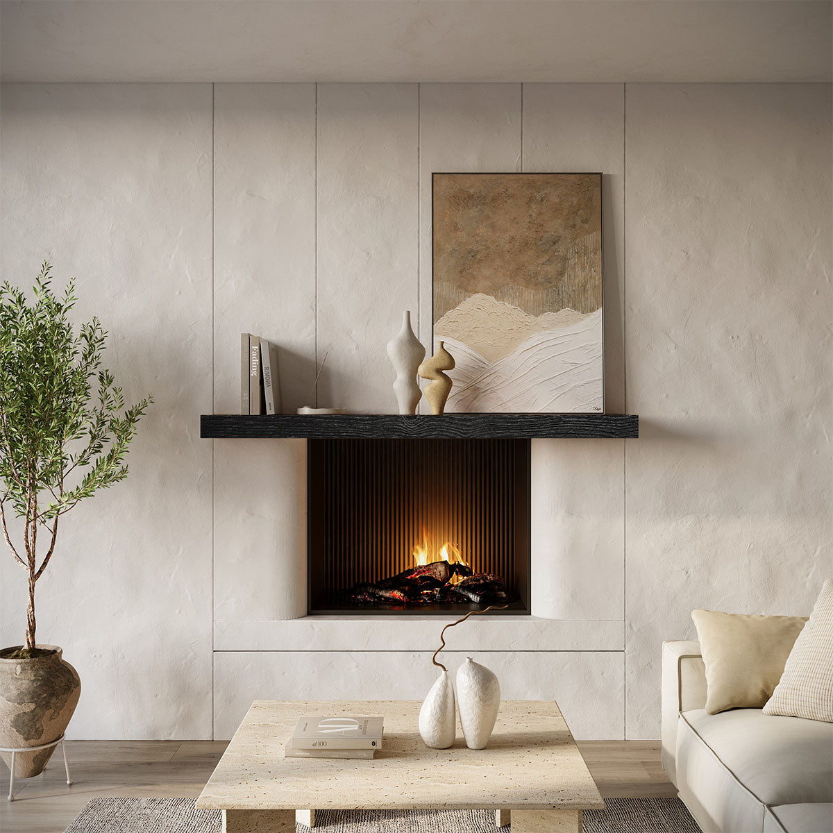 Textured Solid Wood Mantel Shelf