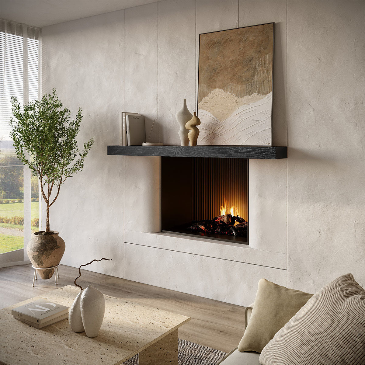Textured Solid Wood Mantel Shelf